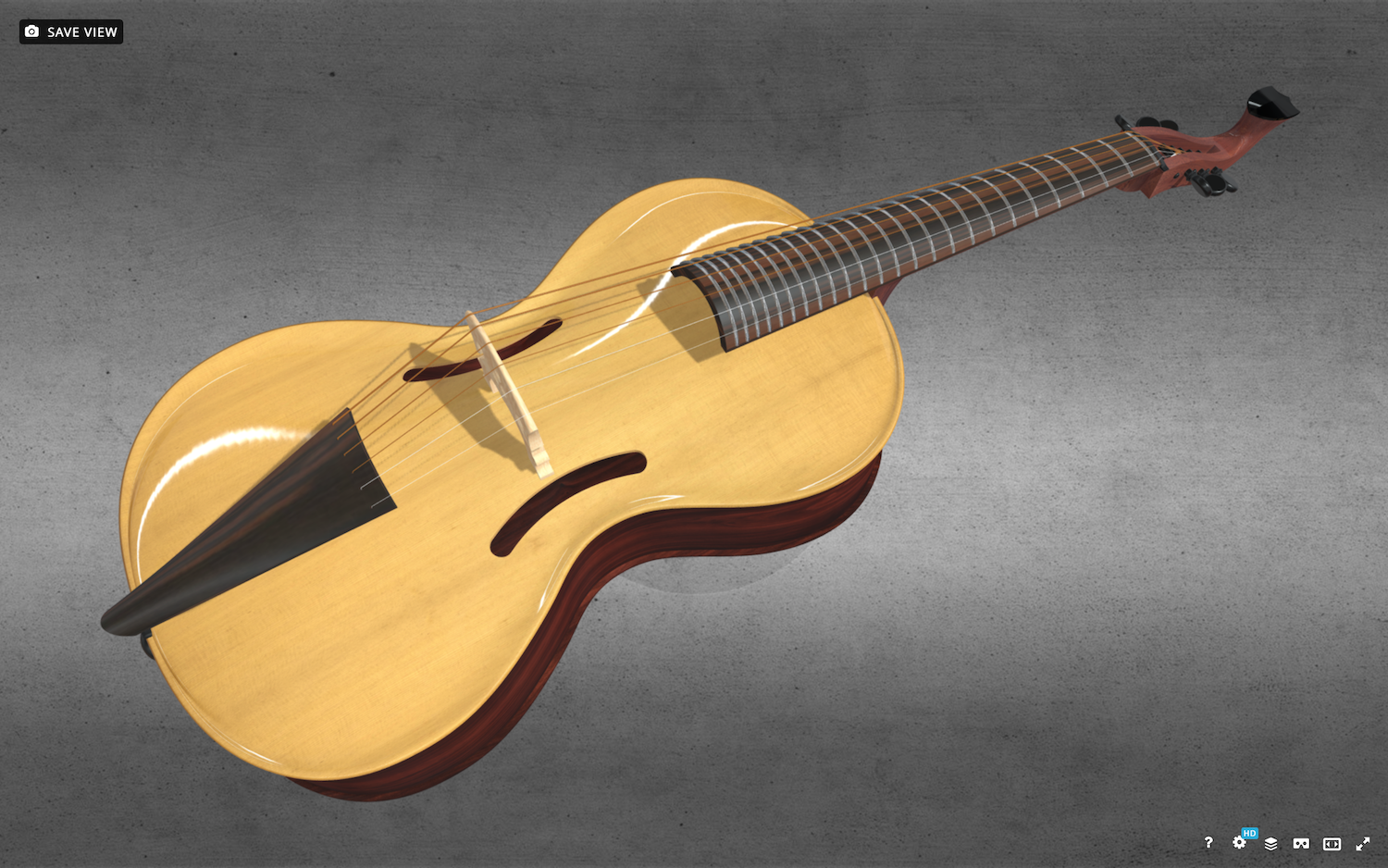 Arpeggione musical instrument. Bowed guitar. Fretted cello.